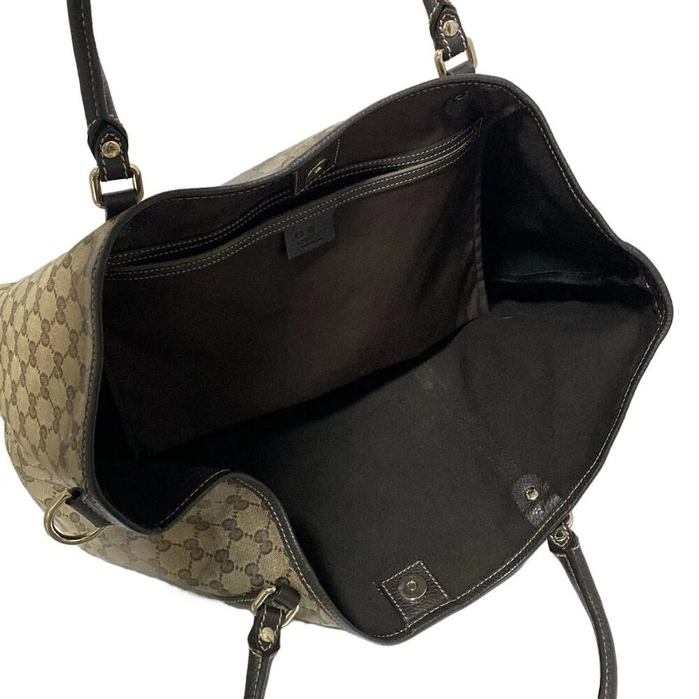 GUCCI Crystal GG 265696 Beige Dark Brown Coated Canvas Leather Tote Bag - Picture 7 of 8